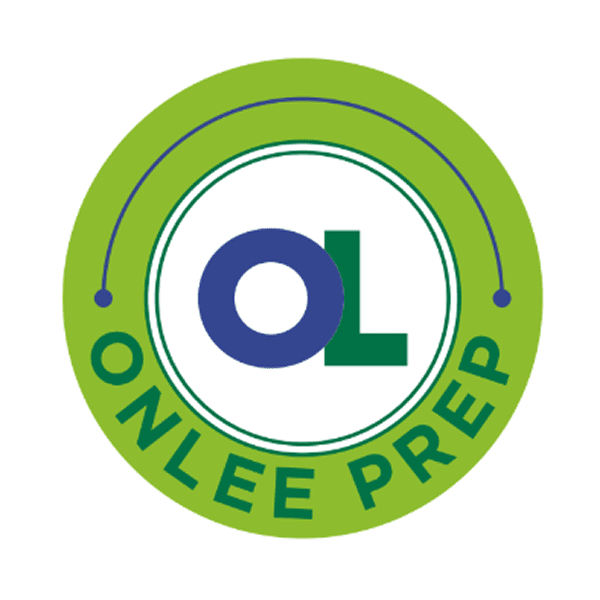 Green and blue Onlee Prep logo.